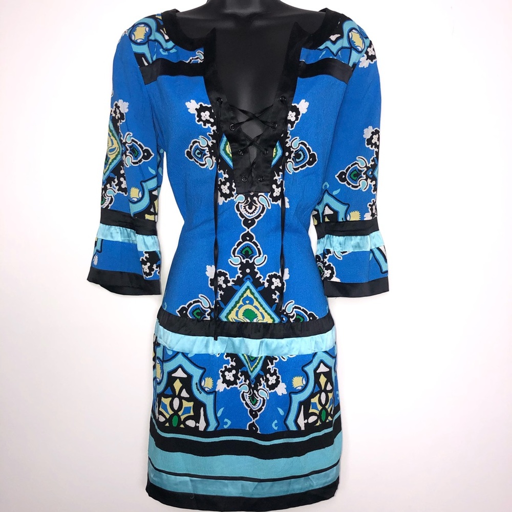 Bebe Blue Lace Up Dress